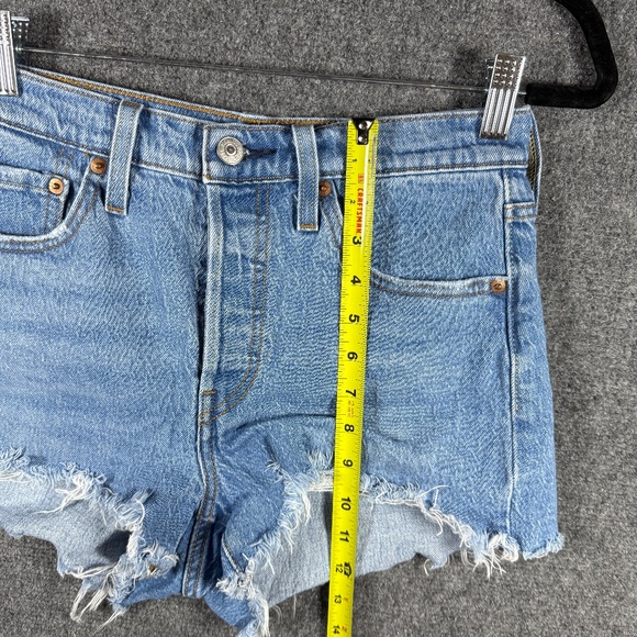 Levis 501 Cut Off Denim Shorts Blue Mid Wash Womens Size 27 #1366 - Picture 7 of 9